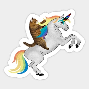 Funny Cat riding Unicorn, Love Unicorns Sticker